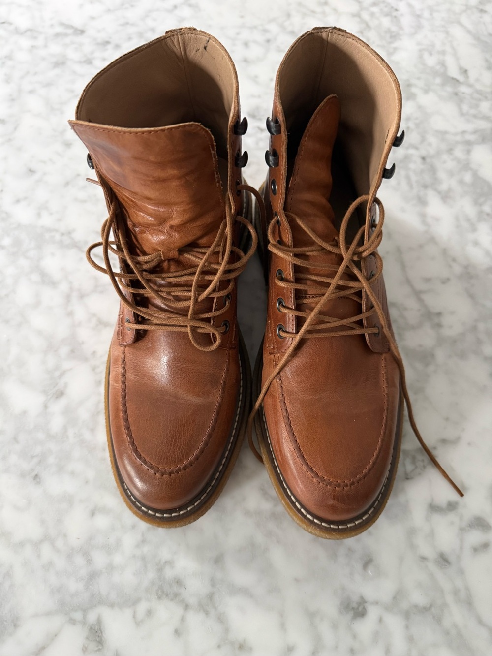 Men's Tan Leather Lace-Up Moc Toe Boots